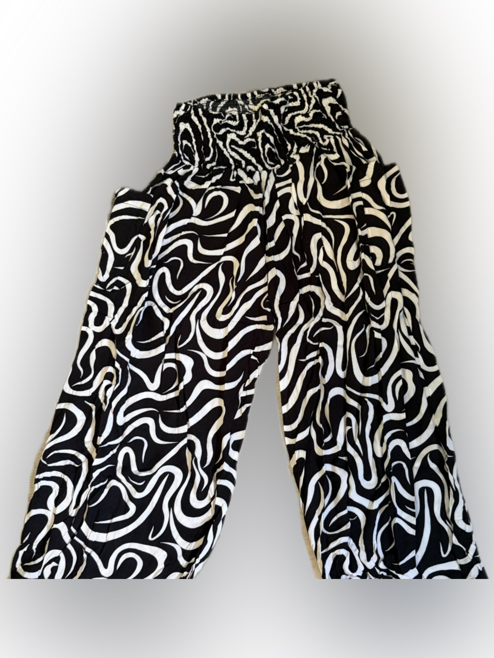 Black & White Swirl Smocked Flowy Pants